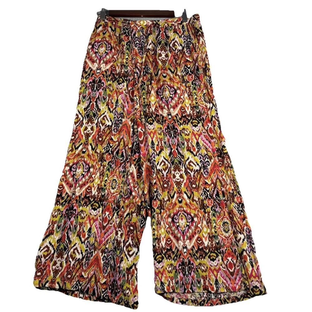 Christian Siriano Pants Women's Large Boho Colorful Pullon Wide Leg Flowy Beachy